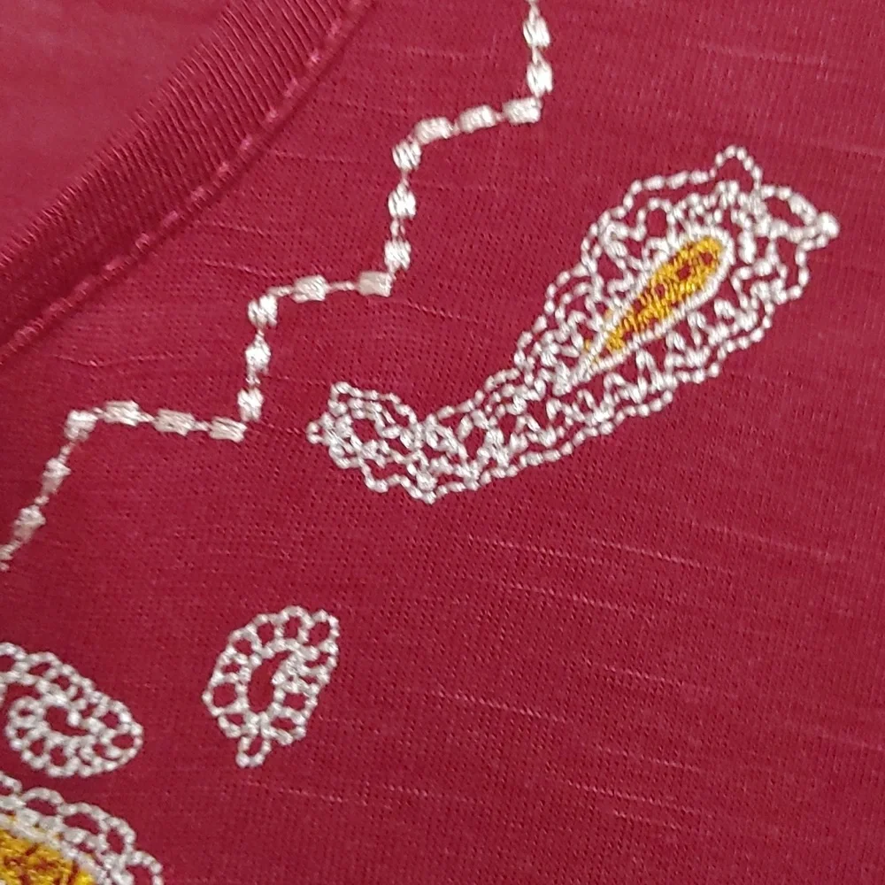 Embroidered Boho Style V-Neck Top Women's sz Md-Lg Deep Red Flared Sleeves EUC - Picture 3 of 5